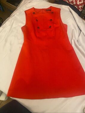 Karen Millen Vibrant Red Sleeveless Shift Dress with Button Detail